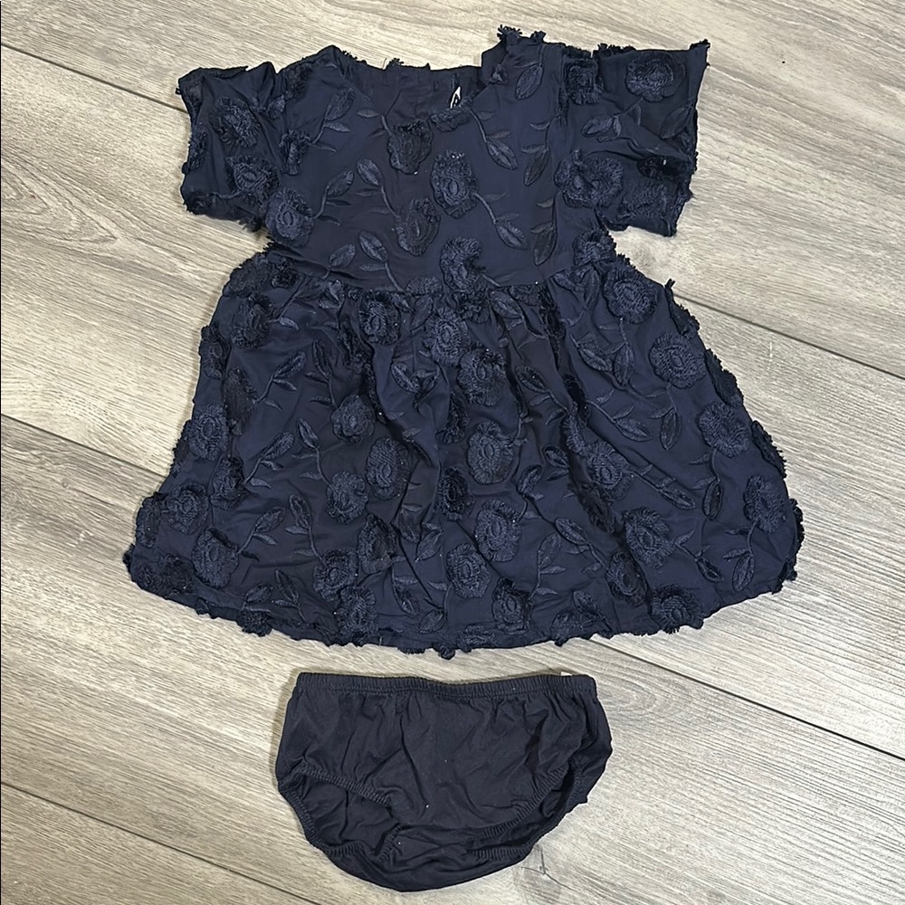 Janie and Jack Navy Floral Baby Dress with Bloomers